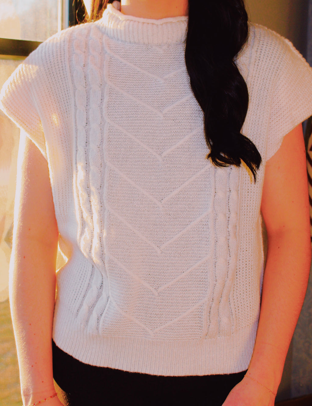 High Neck Sweater Vest : White **SALE**
