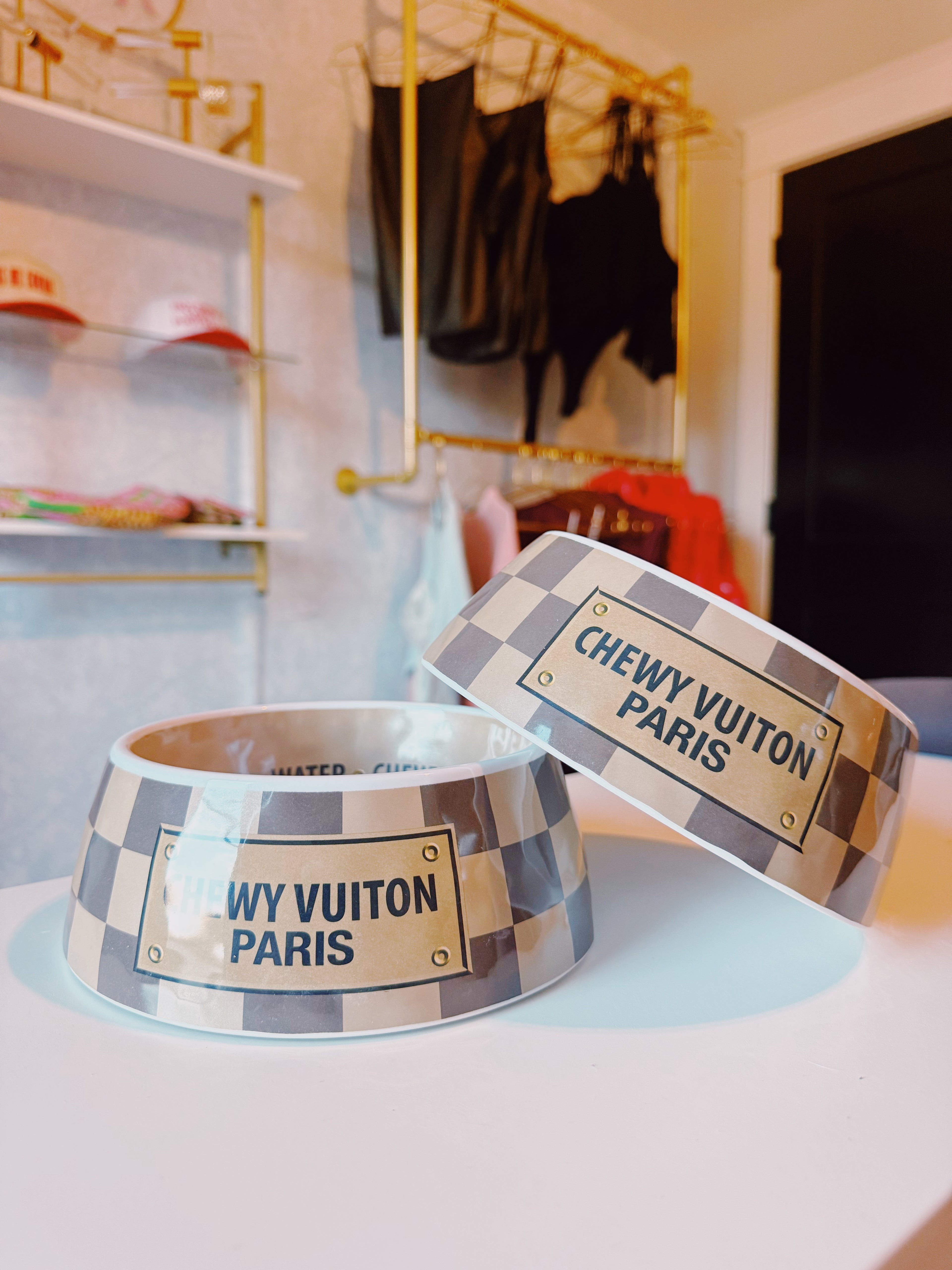 Chewy Vuiton Dog Bowl SET