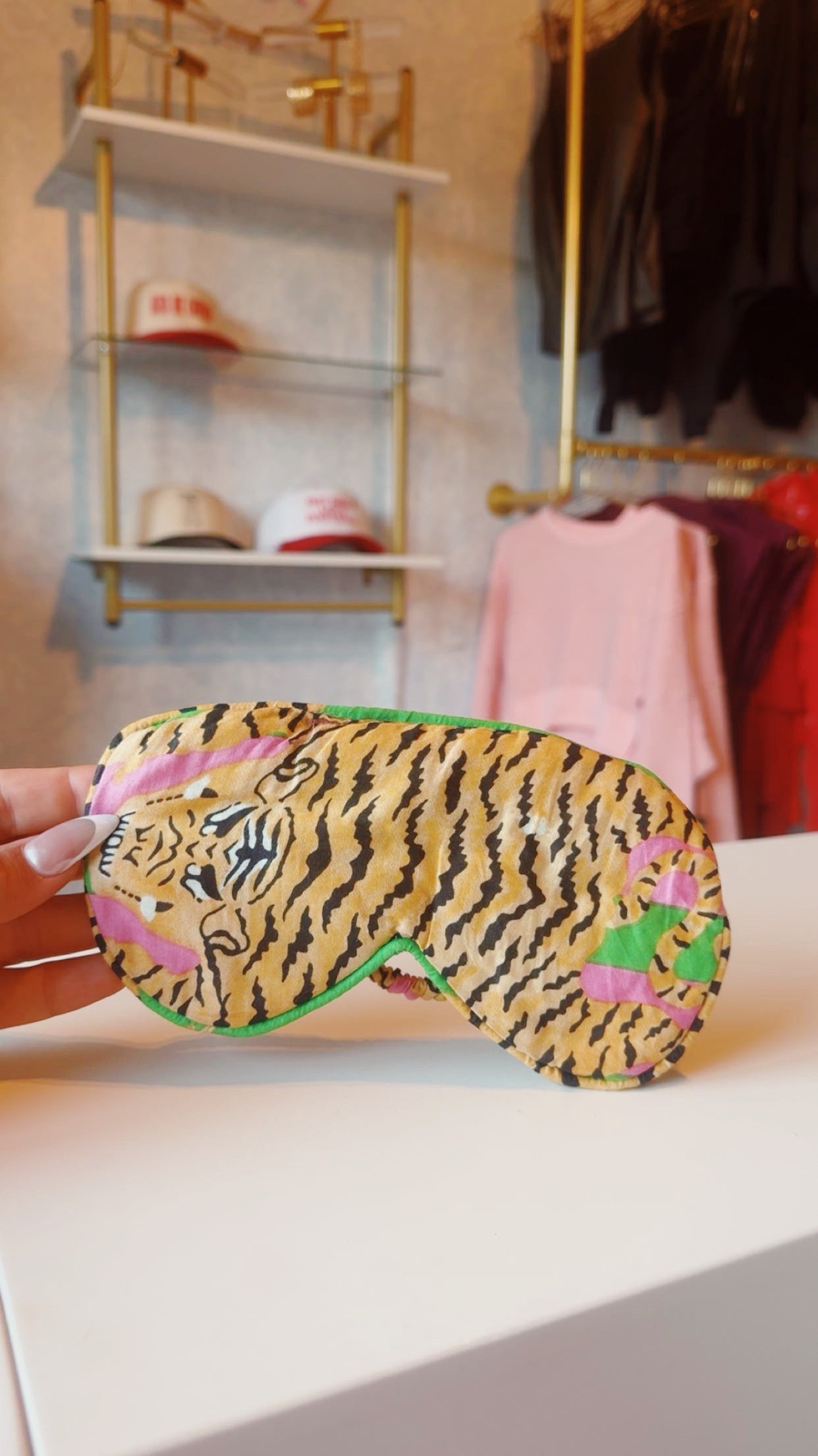 Pink-Green Tiger Bag & Sleeping mask Set