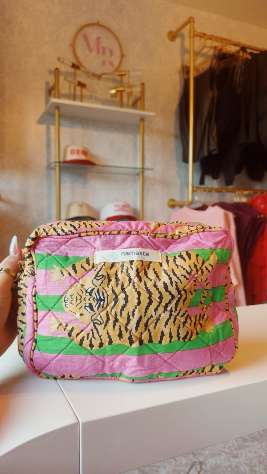 Pink-Green Tiger Bag & Sleeping mask Set