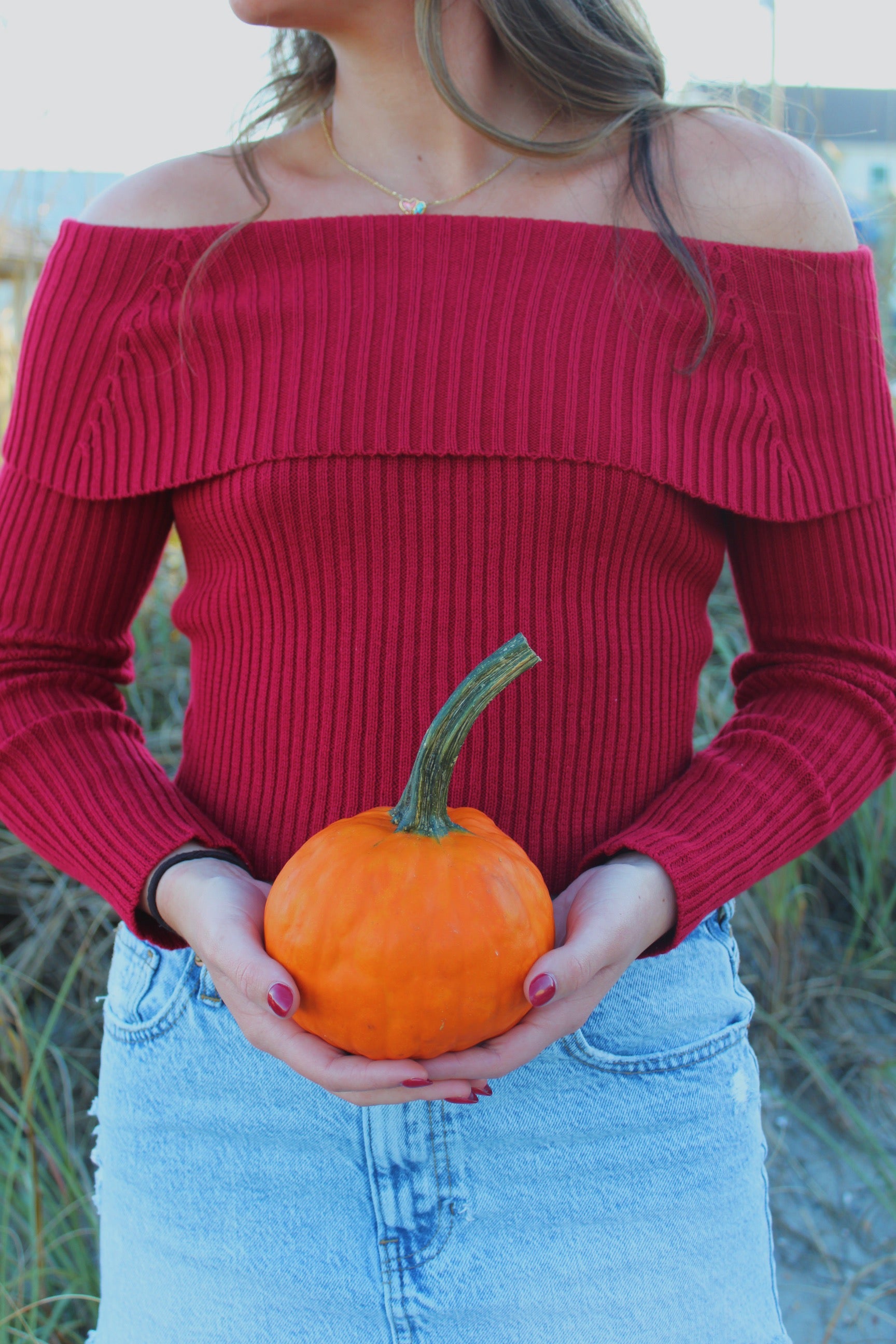 Off Shoulder Tie Back Sweater